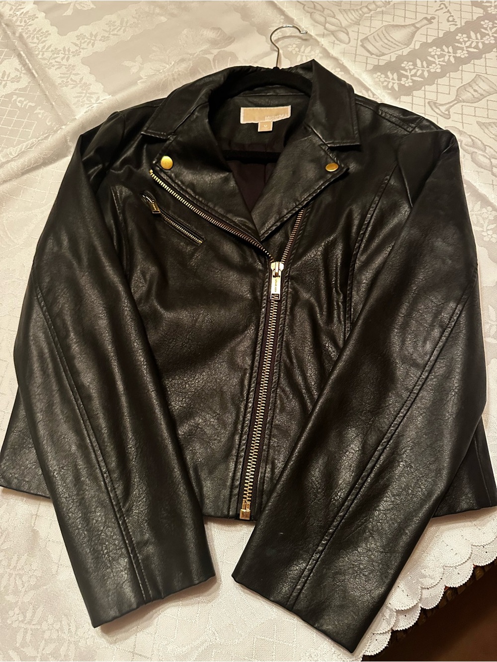 Michael Kors Women’s Black Faux Leather Moto Jacket - Classic Zip Front
